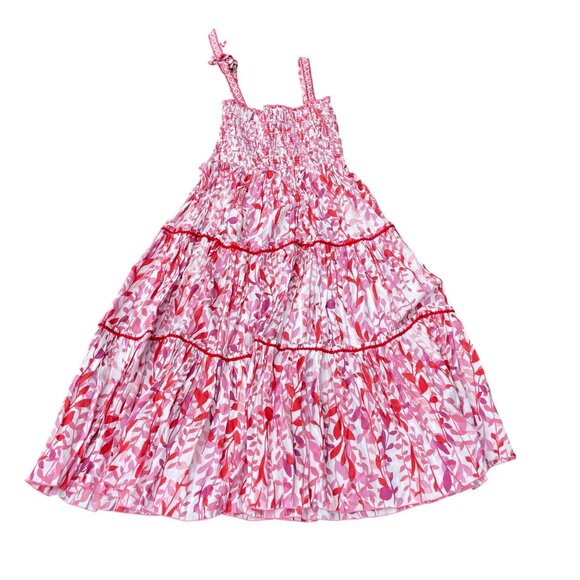 Poupette St. Barth Triny Tiered Dress Womens M Red & White Floral Smocked Resort - Picture 6 of 6